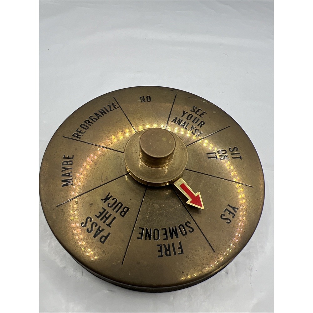 Vintage Brass Executive Decision Maker, w/ Spinning Arrow, 4" Vintage Desk Decor